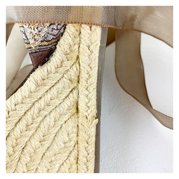 Steve Madden taupe Pearl/Bead/Crystal Embellished Wedge Ankle Wrap Boho Espadril - Picture 10 of 15